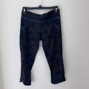 Lululemon Camo Crop Leggings‎ Run Train Pockets Athletic Black Size 6
